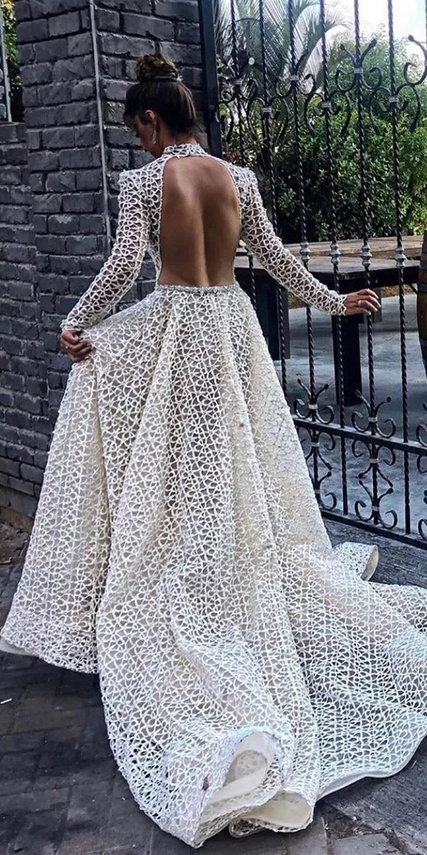 Backless Long Sleeves Wedding Dresses - berta
