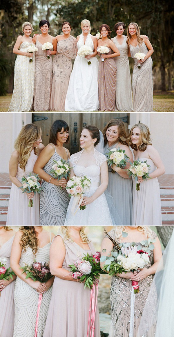 Beaded sequin and Chiffon Mismatched Bridesmaid Dresses