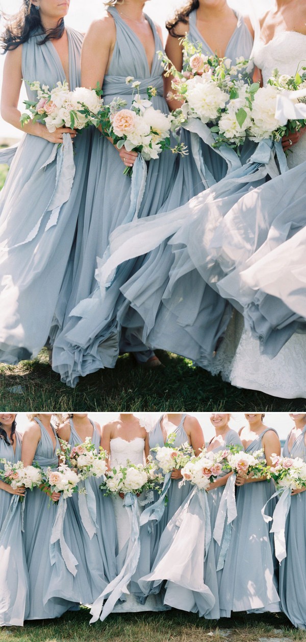Convertible long bridesmaid dress in dusty blue