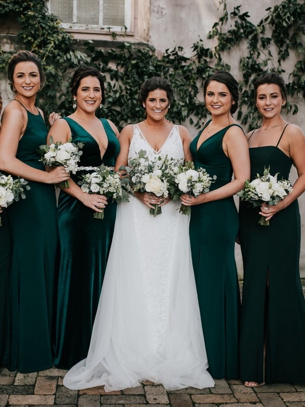 Dark green emerald green hunter green bridesmaid dresses