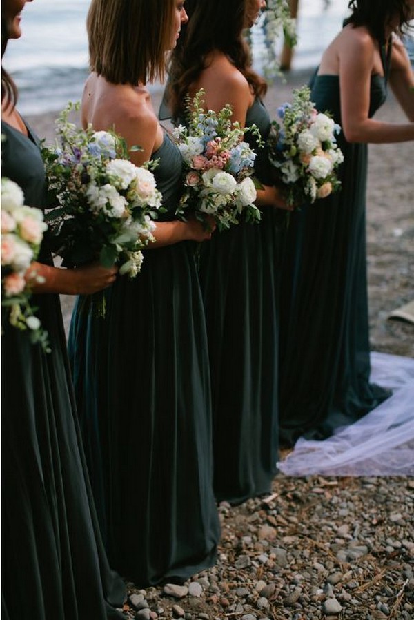 Dark green emerald green hunter green bridesmaid dresses