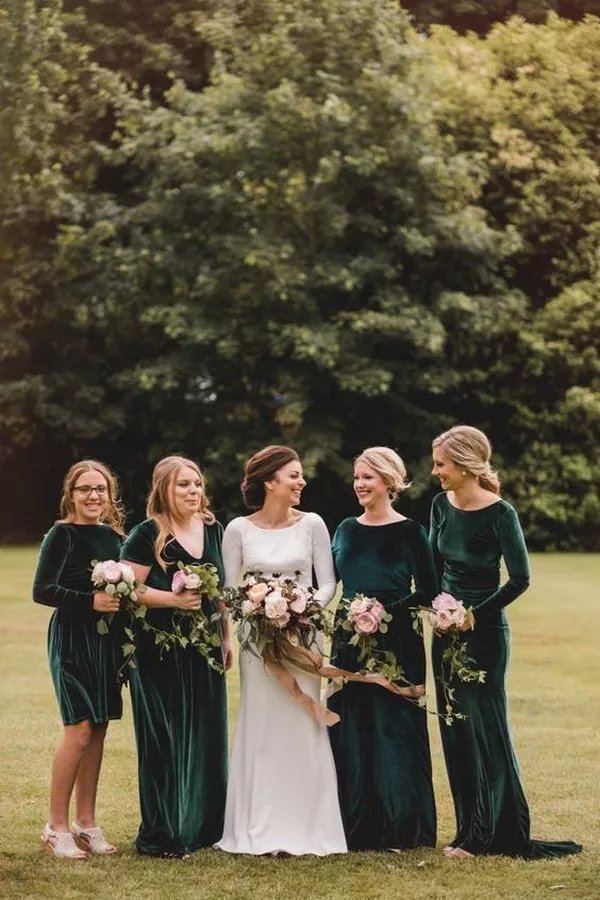 Dark green emerald green hunter green bridesmaid dresses