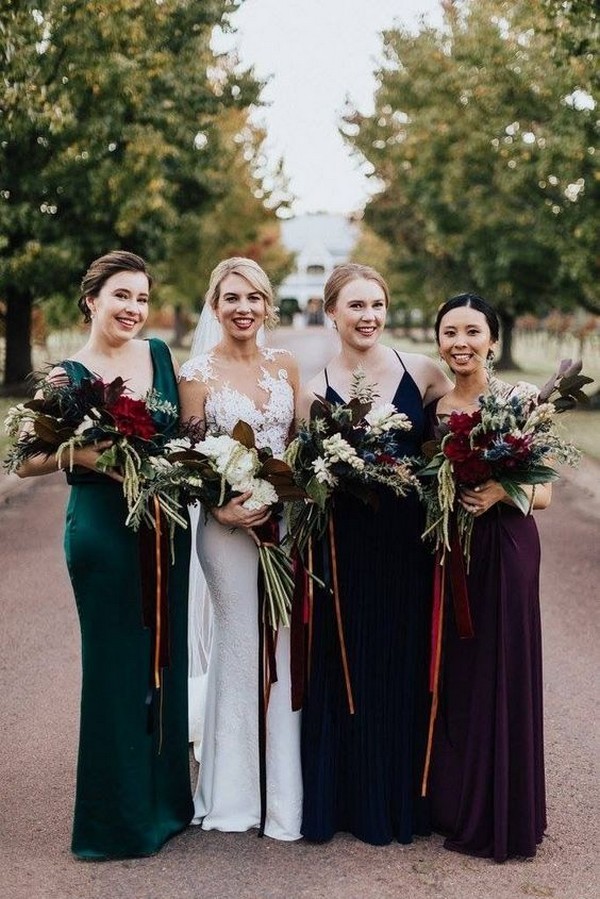 Dark green emerald green hunter green bridesmaid dresses