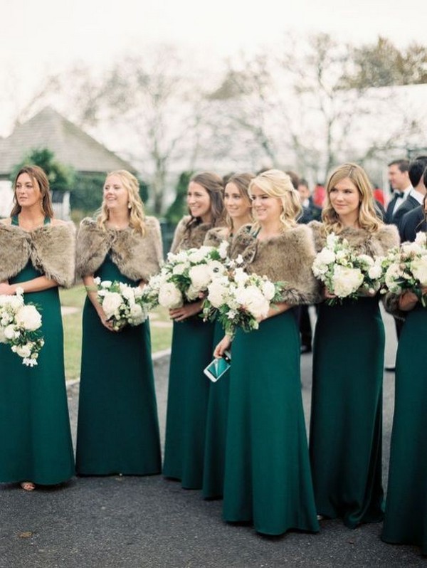 Dark green emerald green hunter green bridesmaid dresses