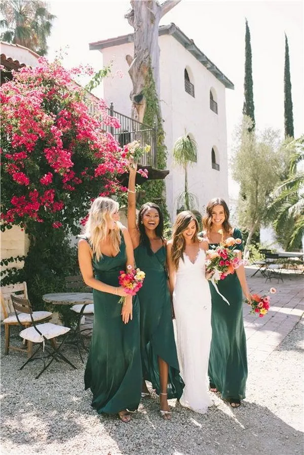 Dark green emerald green hunter green bridesmaid dresses