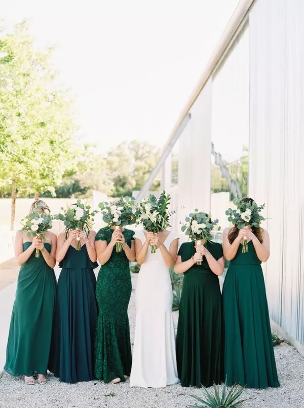 Dark green emerald green hunter green bridesmaid dresses