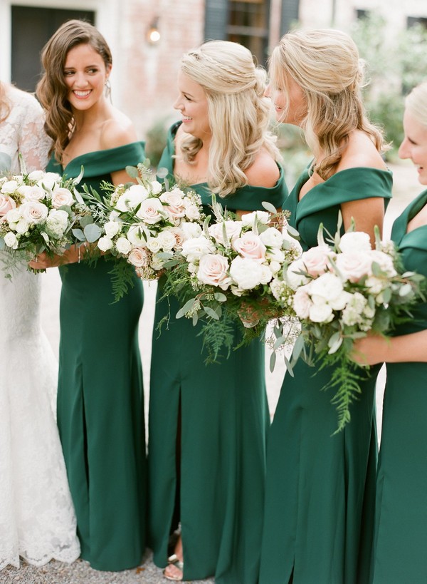 Dark green emerald green hunter green bridesmaid dresses