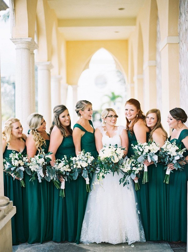 Dark green emerald green hunter green bridesmaid dresses