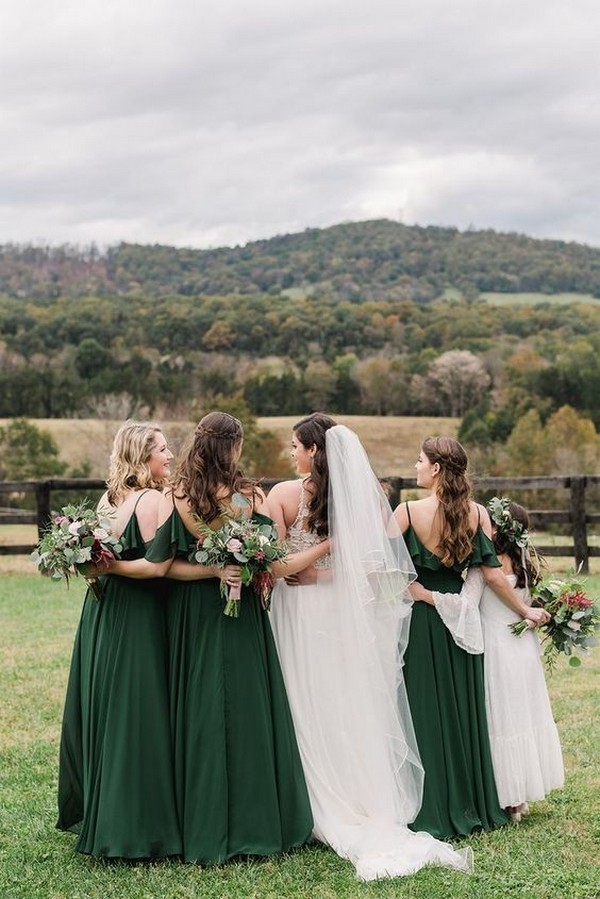 Dark green emerald green hunter green bridesmaid dresses