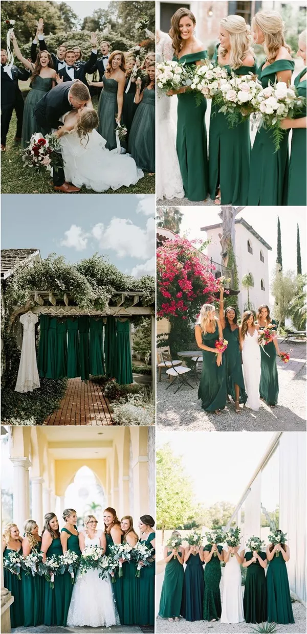 Dark green emerald green hunter green bridesmaid dresses