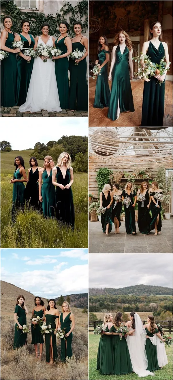 Dark green emerald green hunter green bridesmaid dresses