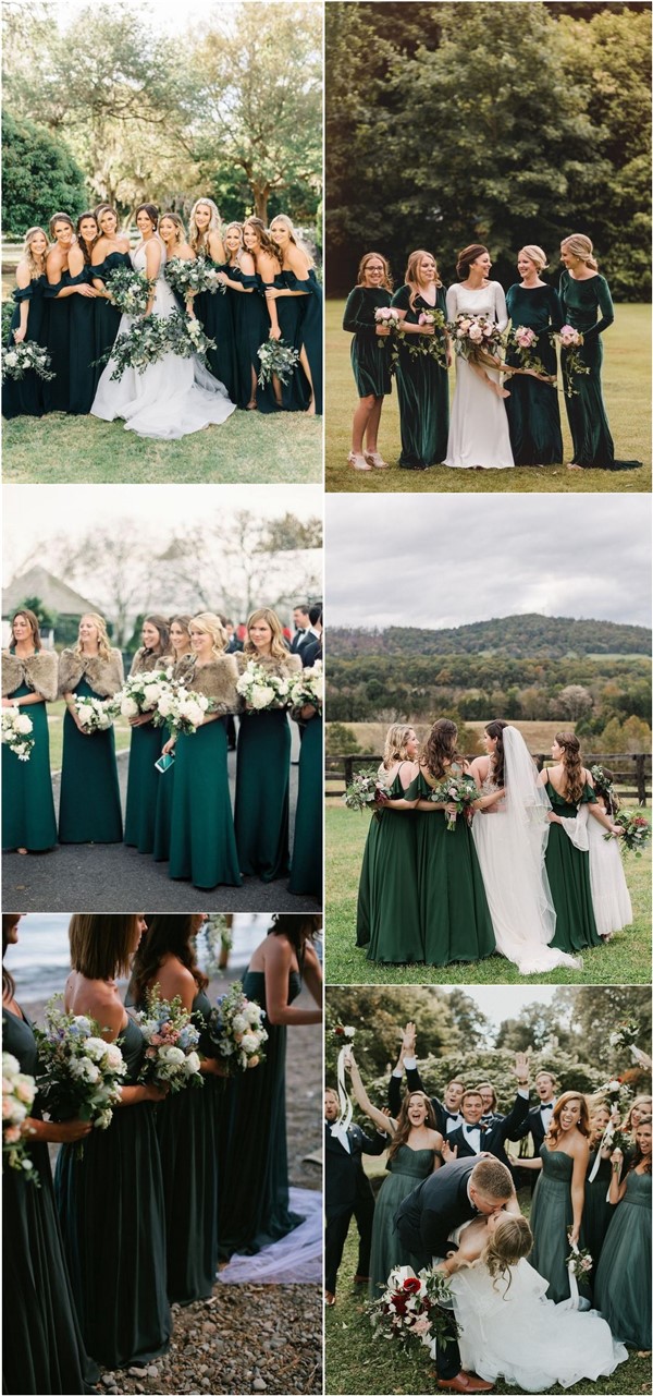 Dark green emerald green hunter green bridesmaid dresses