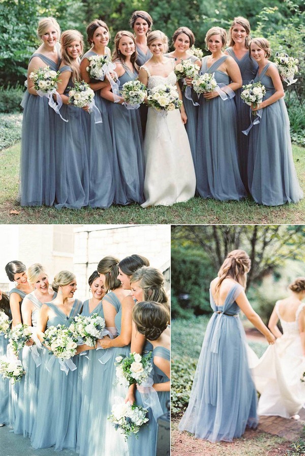 Dusty blue bridesmaid dress long chiffon dress