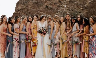 Floral Printed and Chiffon Mismatched Bridesmaid Dresses