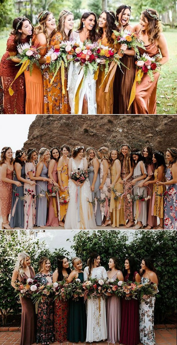 Floral Printed and Chiffon Mismatched Bridesmaid Dresses