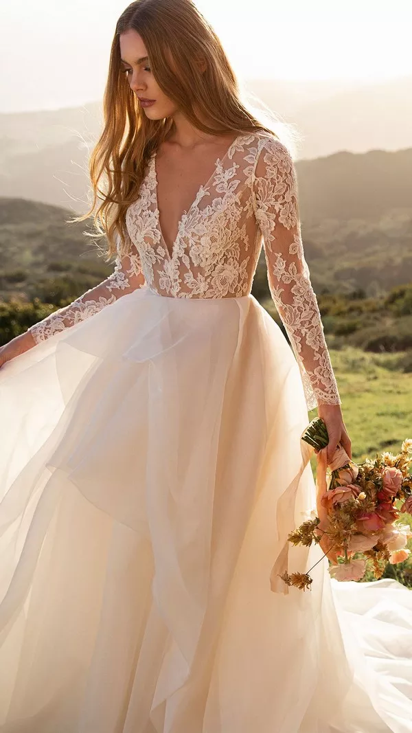 Long Sleeves Lace Wedding Dresses - The Valentina -Jenny yoo