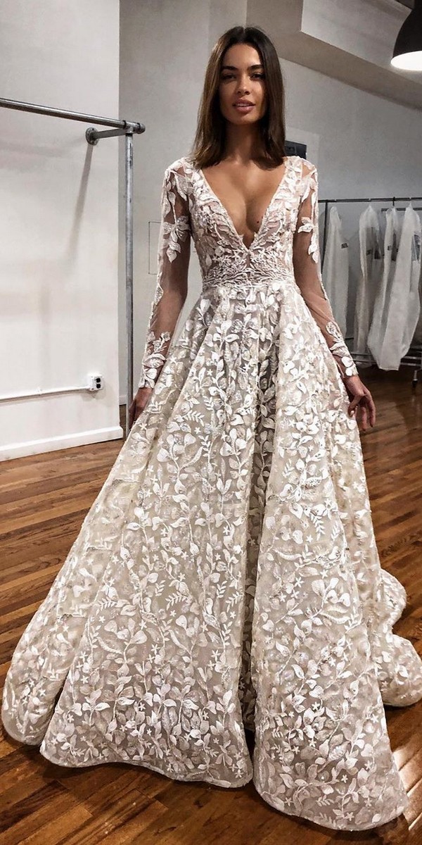 Long Sleeves V neck Wedding Dresses - berta