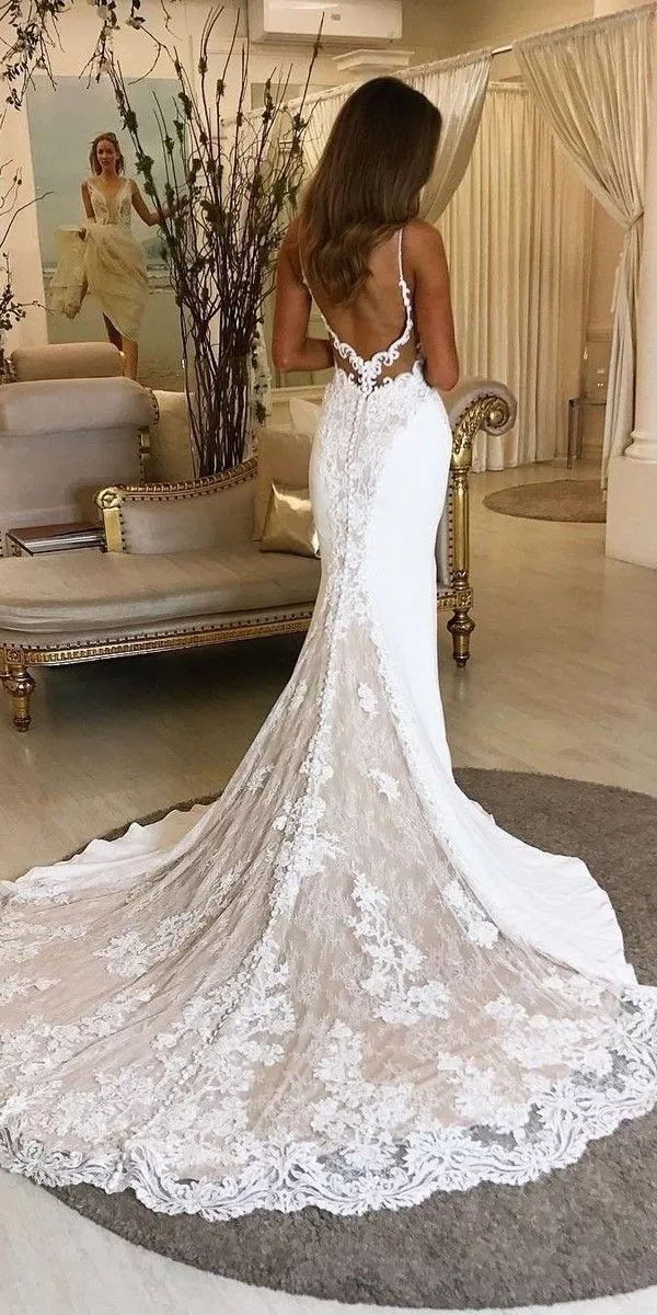 Open Back Lace Mermaid Wedding Dresses