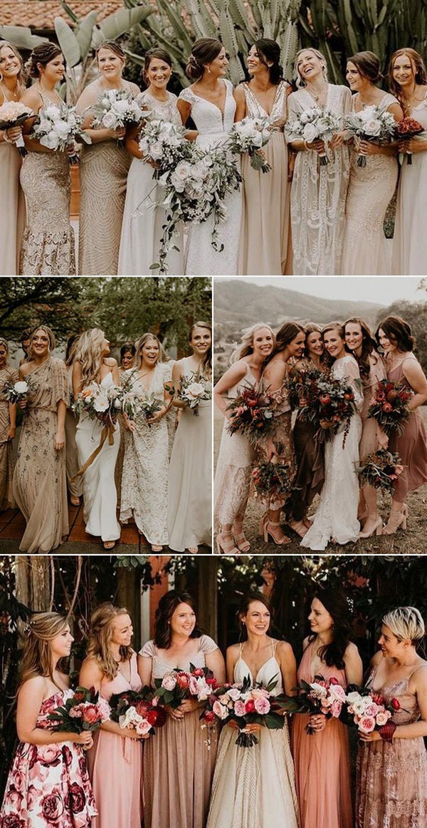 Sequin and Satin Mismatched Bridesmaid Dresses