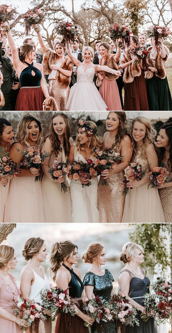 Sequins and Chiffon Mismatched Bridesmaid Dresses