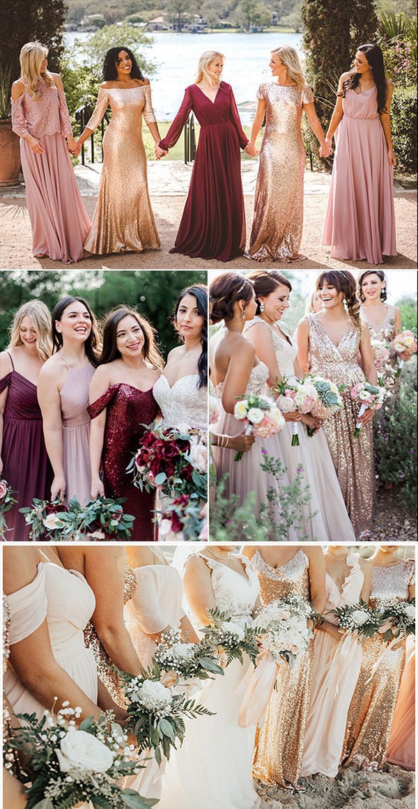 Sequins and Chiffon Mismatched Bridesmaid Dresses