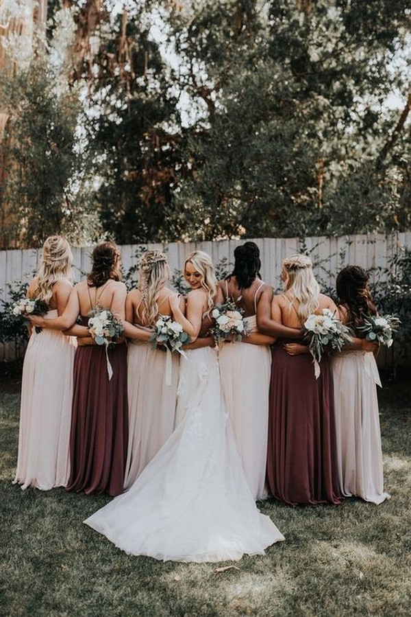 maroon and blush bridesmaid dresses