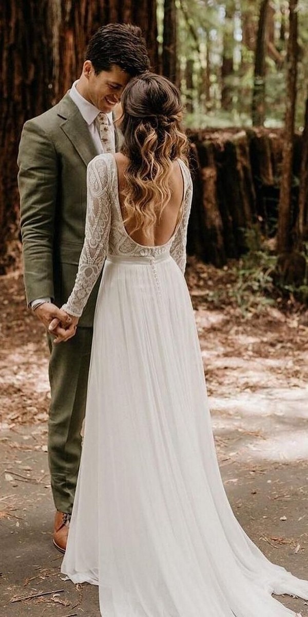 boho chic wedding dress with open back