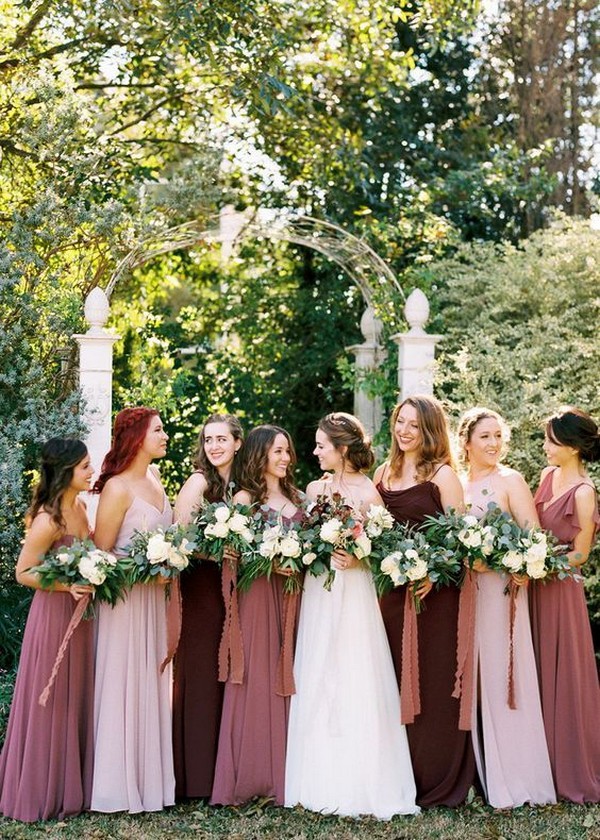 blush and burgundy bridesmaid dresses