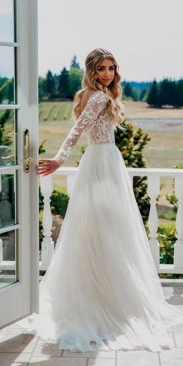 country wedding dress with long lace sleeves