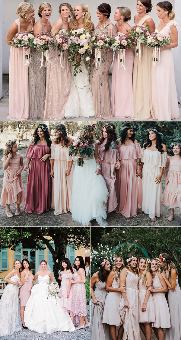 different color bridesmaid dresses pink wedding color palette