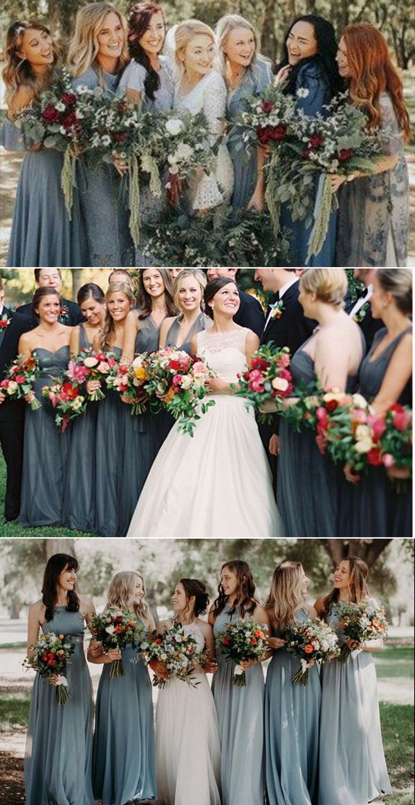 dusty blue steel blue bridesmaid dress ideas4