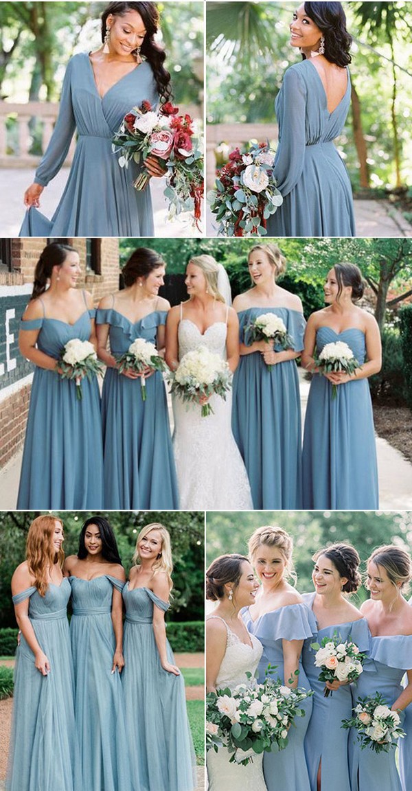 dusty blue steel blue bridesmaid dress ideas