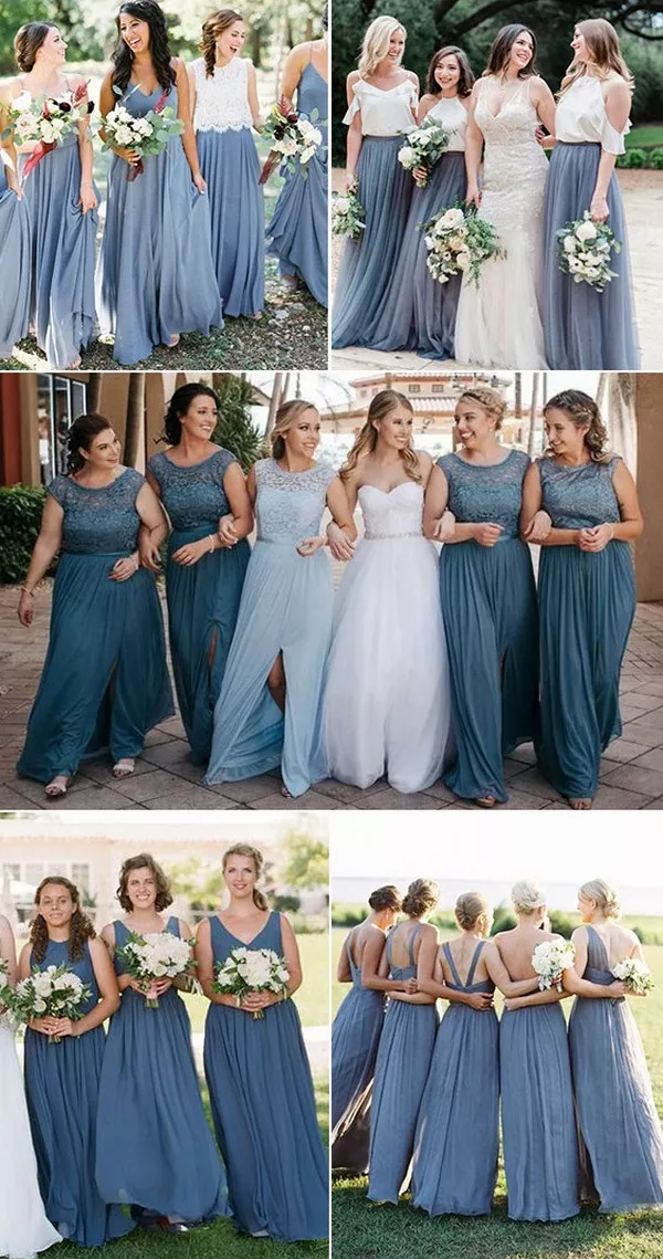 dusty blue steel blue bridesmaid dress ideas