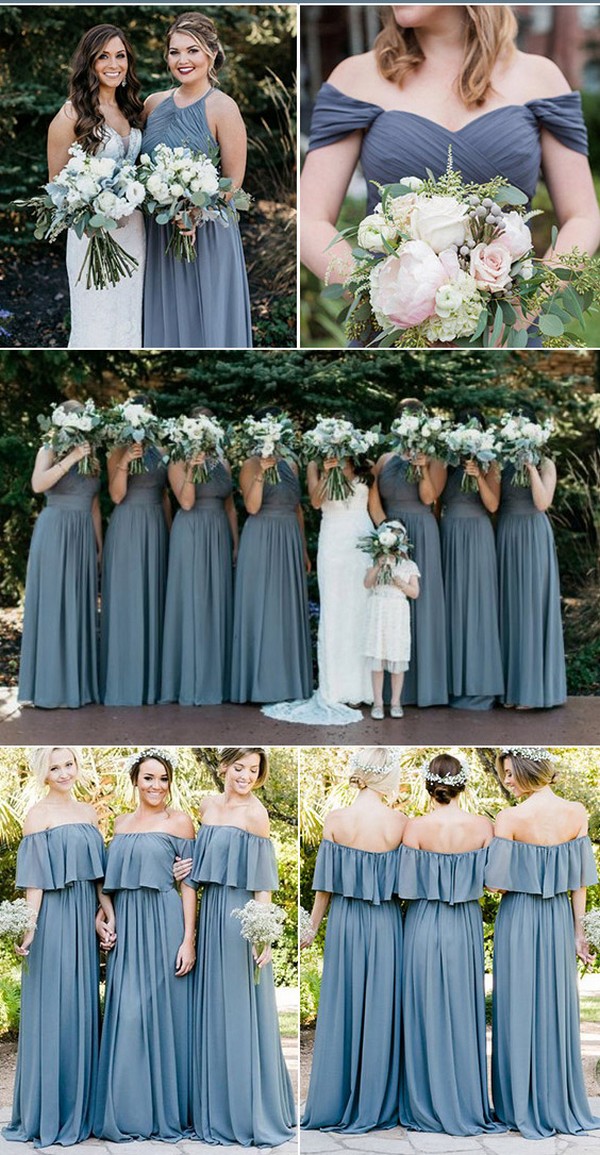 dusty blue steel blue bridesmaid dress ideas