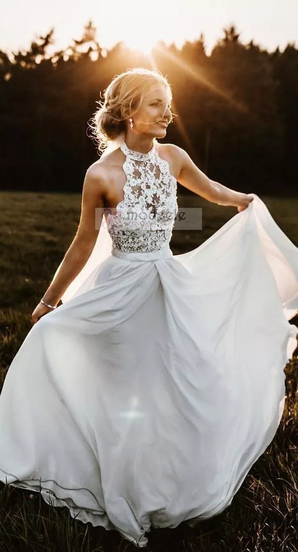 halter neckline country wedding dress