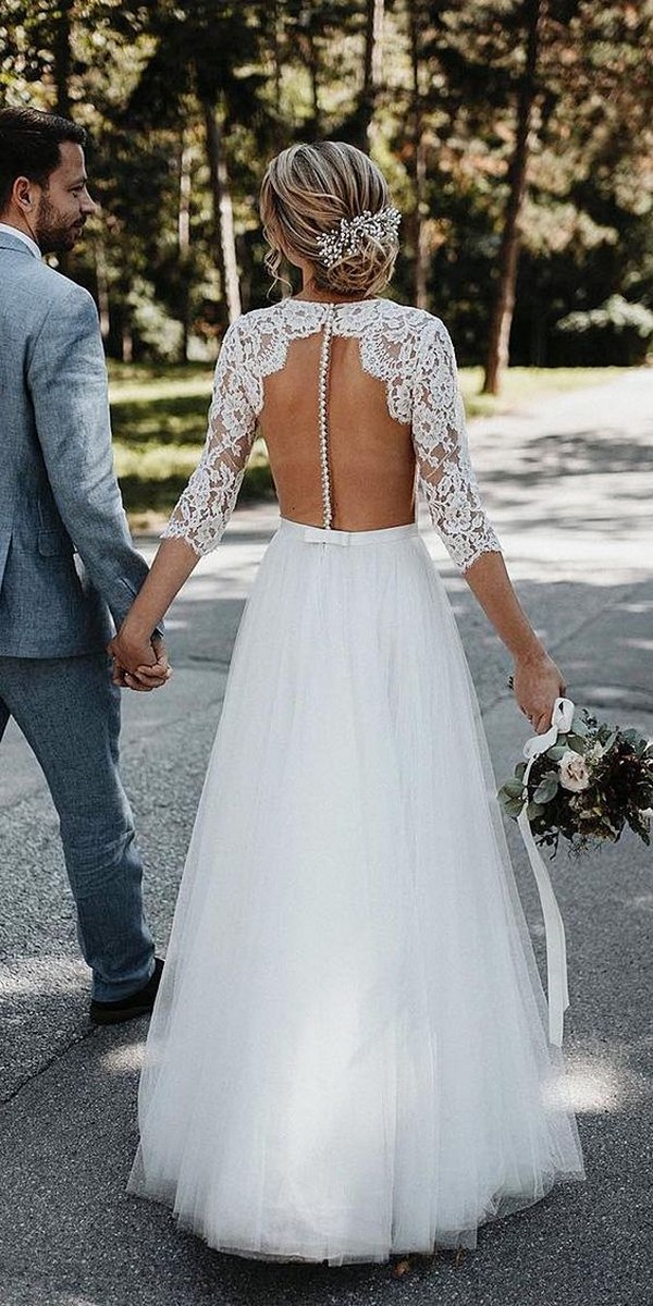 lace wedding dress with illusion back and long sleeves