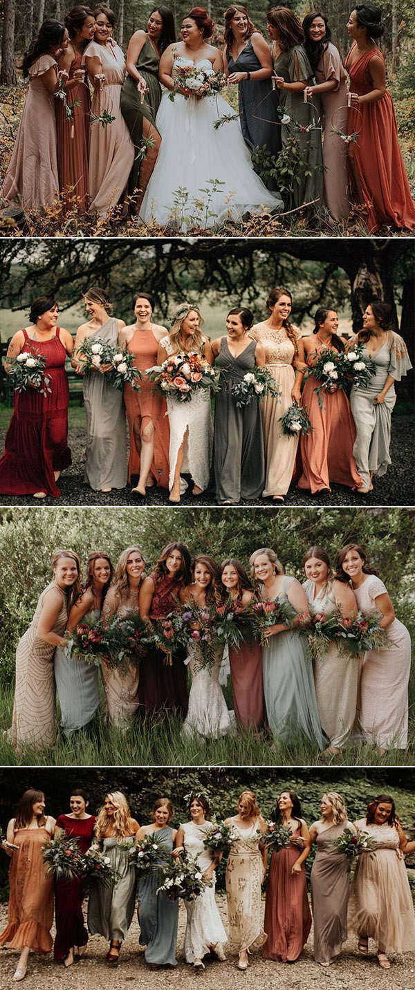 non matching bridesmaid dresses earth tones wedding color palette