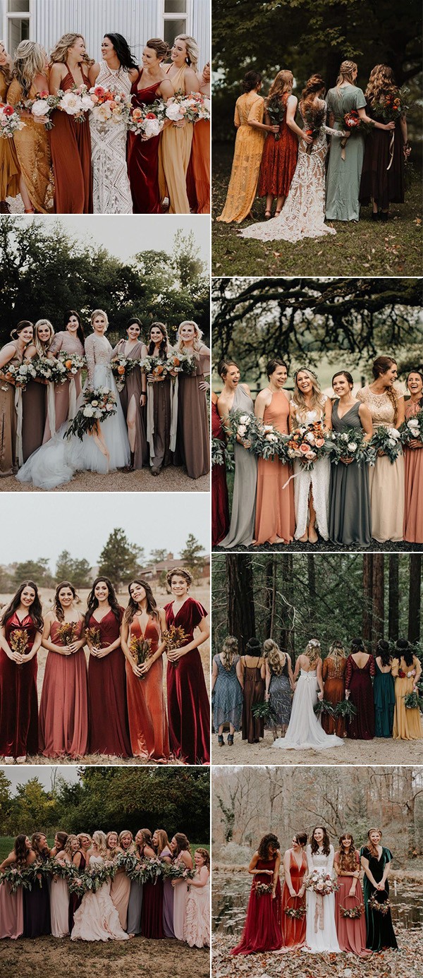 trending mix and match bridesmaid dresses for fall weddings
