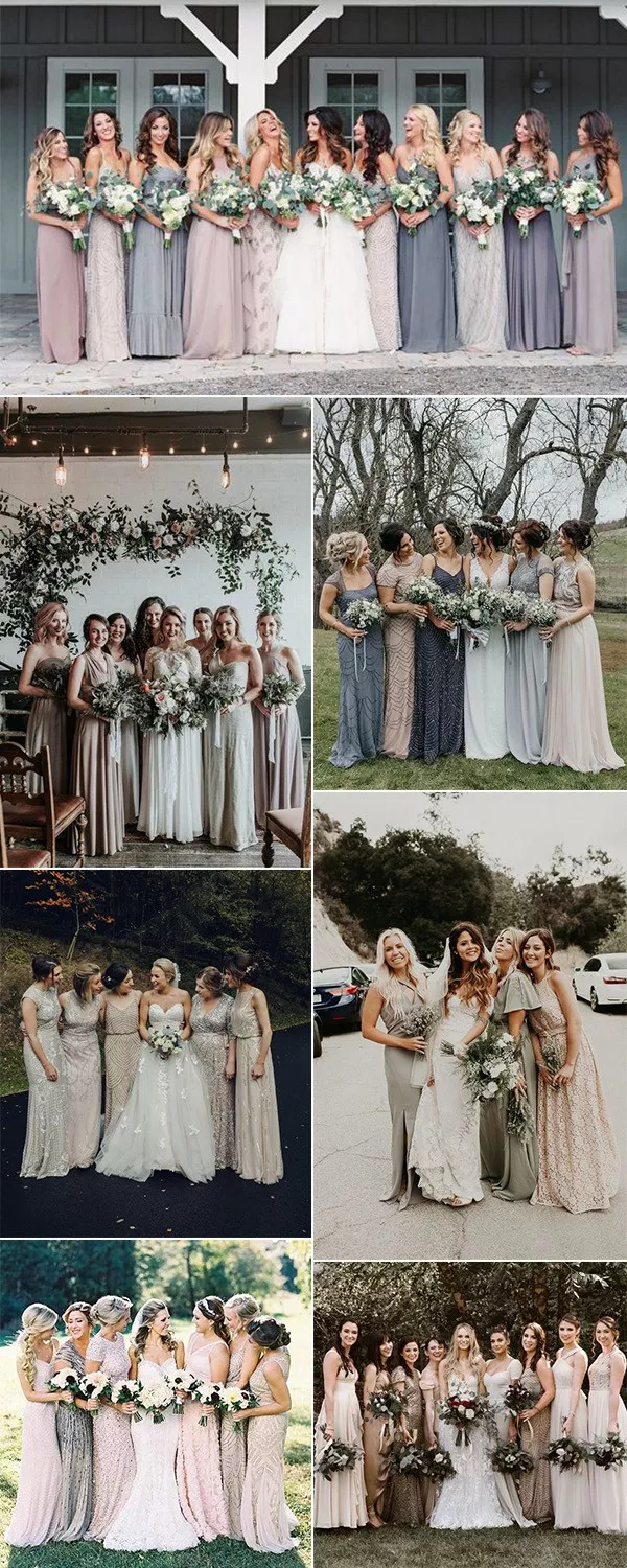 trending neutral mismatched bridesmaid dresses for 2019