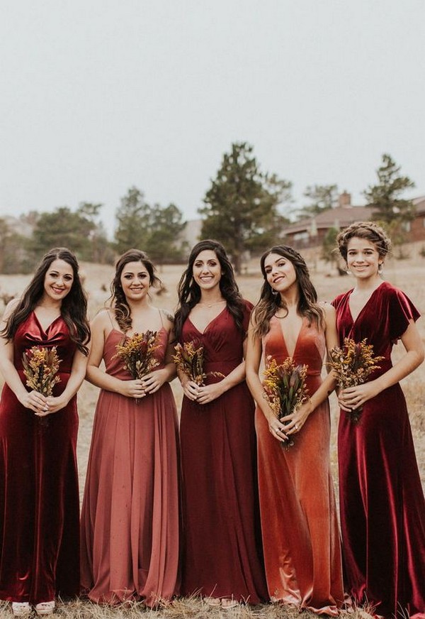 velvet mismatched fall bridesmaid dresses