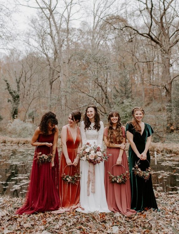 vintage mismatched fall bridesmaid dresses