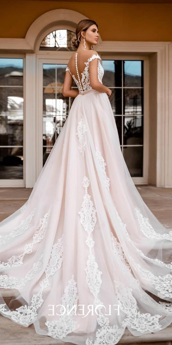 a line wedding dresses illusion back lace with buttons blush florence wedding