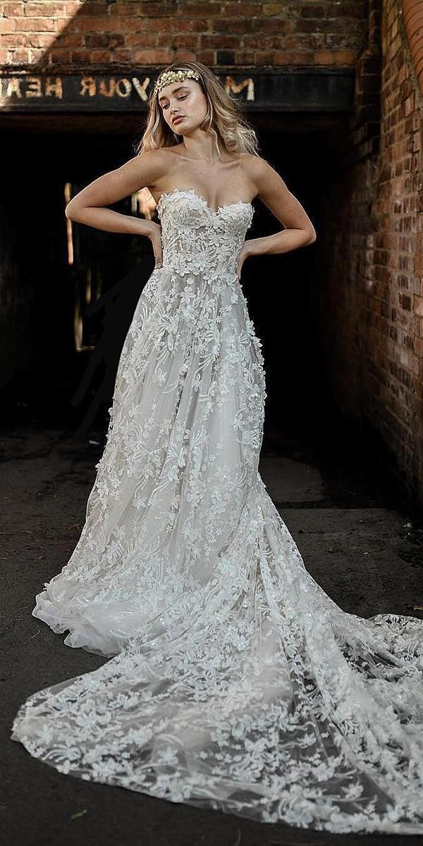 a line wedding dresses sweetheart strapless neckline with 3d floral galialahav