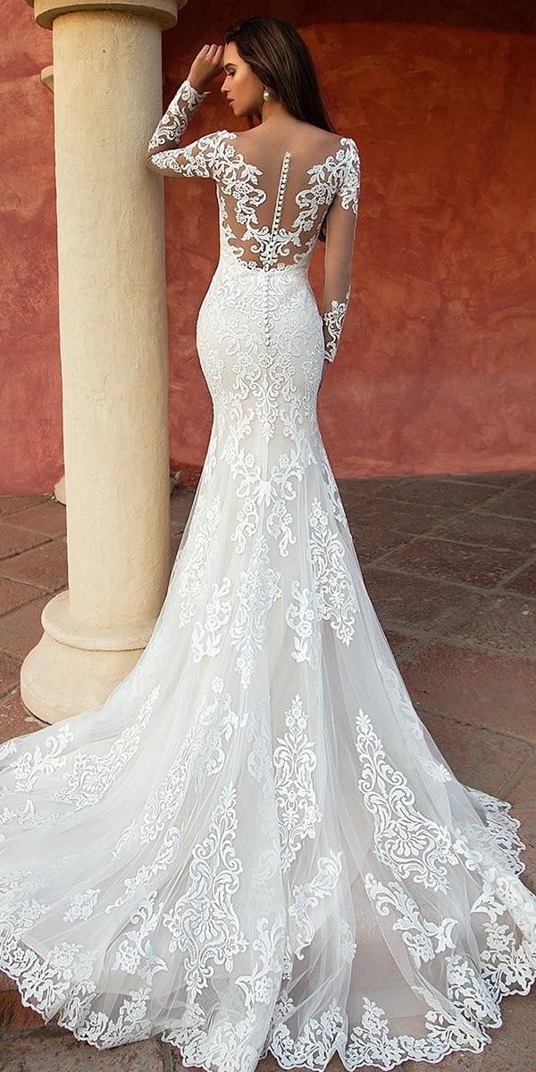 lace wedding dresses mermaid with illusion long sleeves tattoo effect back nora naviano