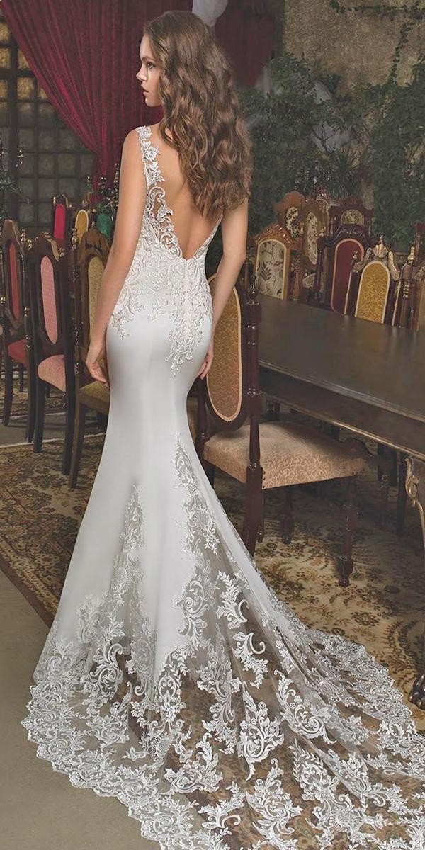 mermaid wedding dresses fit and flare v back lace with train demetriosbride