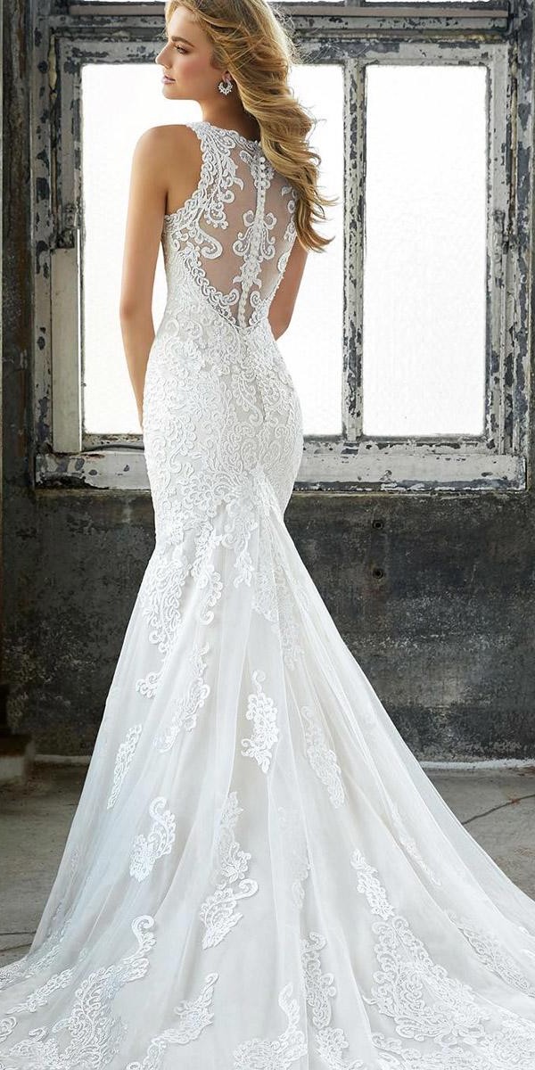 mermaid wedding dresses illusion back with buttons sleeveless mori lee