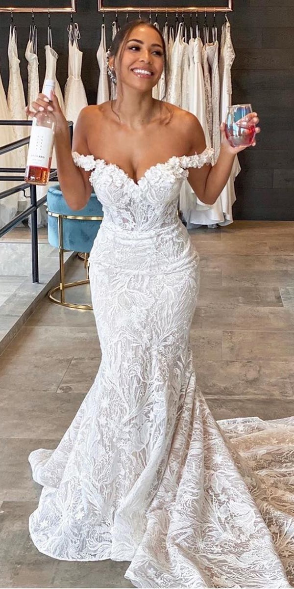 mermaid wedding dresses off the shoulder sweetheart neckline lace enzoani