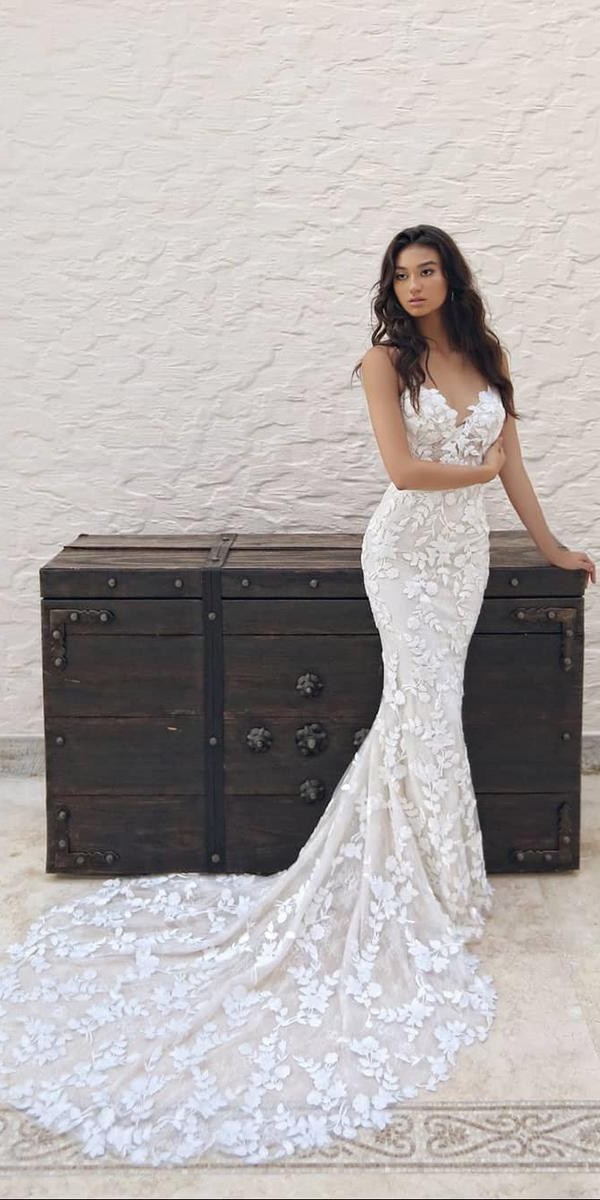 mermaid wedding dresses sweetheart floral appliques with train enzoani