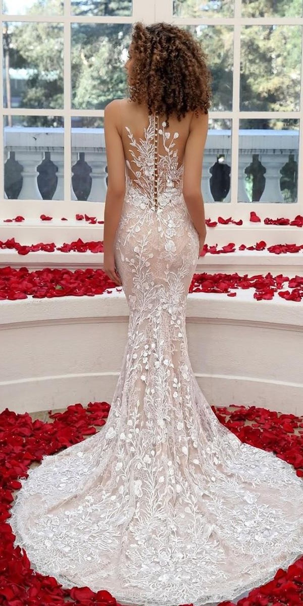 mermaid wedding dresses tattoo effect back lace floral blush enzoani