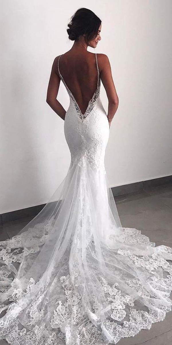 mermaid wedding dresses with spaghetti straps low back enzoani